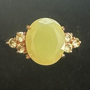 Yellow Chalcedony Gold Plated Sterling Silver Ring CZ Accents Sz 8 Made In China